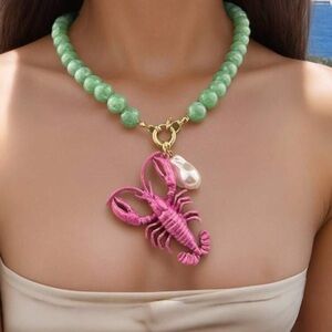 Charm Lobster Beaded Woven Necklace, Fashion Resort Style Zinc Alloy